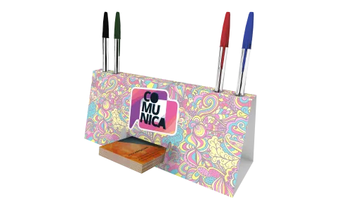 Calendário de Mesa 2027 com Porta Cartões e Canetas Couchê 300g Sem Verniz 18x25cm - 4x0