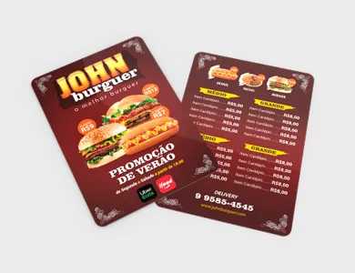 Cardápio com 2 Páginas (1 Folha) em PVC 0,5mm Cristal Frente e Verso 14,4x14,4cm - 4x0
