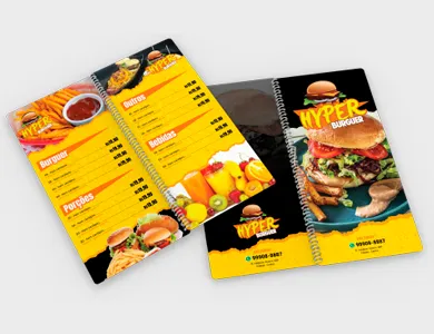 Cardápio Espiral com 10 Páginas em PVC 0,76mm Cristal Frente e Verso 13,7x29,4cm - 4x4