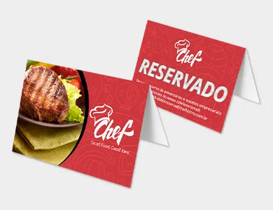 Displays de Mesa Tipo A com Arte Variável em PVC 0,76mm Cristal Frente e Verso 26,7x11,4cm - 4x0