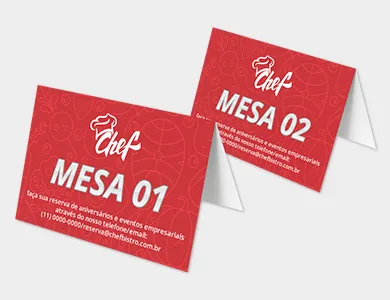 Displays de Mesa Tipo A com Dados Variáveis em PVC 0,76mm Cristal Frente e Verso 26,7x11,4cm - 4x0