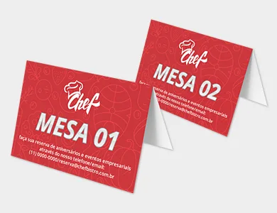 Displays de Mesa Tipo A com Dados Variáveis em PVC 0,76mm Cristal Frente e Verso 26,7x11,4cm - 4x0