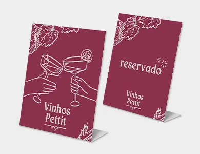Displays de Mesa Tipo L com Arte Variável em PVC 0,76mm Cristal Frente e Verso 22,15x14,4cm - 4x0