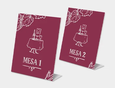 Displays de Mesa Tipo L com Dados Variáveis em PVC 0,76mm Cristal Frente e Verso 9,4x14,4cm - 4x0