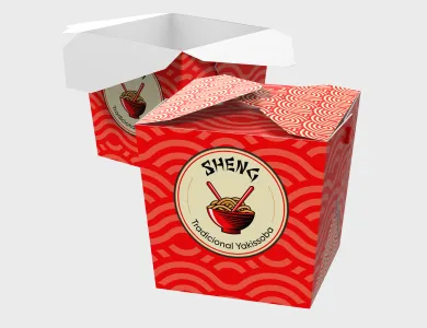 Embalagem Box com Ilhós Papel Alimentício 270g com Película Antigordura 9x9x10cm - 4x0