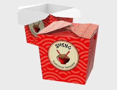 Embalagem Box com Ilhós Papel Alimentício 270g com Película Antigordura 9x9x10cm - 4x0