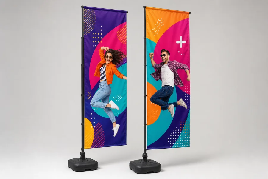Wind Banner Mini com Base de Plástico Tecido Oxford 50x170cm - 4x4